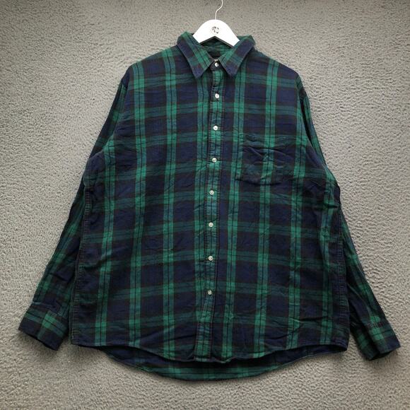 Vintage 80s LL Bean Black Watch Plaid Flannel Shirt Mens XL Tall Button Up Green - Picture 1 of 7